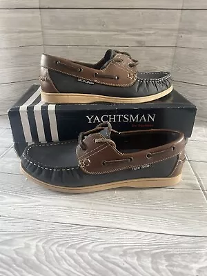 Yachtsman Deck Boat Shoes Navy Brown Lace Up Mens Size Uk 8 Uk • £24.99