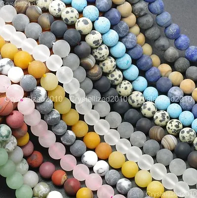 Natural Matte Frosted Gemstone Round Loose Beads 4mm 6mm 8mm 10mm 12mm 15  Pick • $3.21