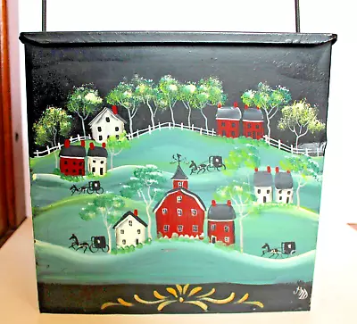 VTG Porch Milk Dairy Galvanized Tin Box Painted Amish Ohio Scene • $74.99