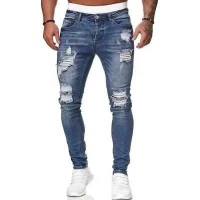 Mens Ripped Skinny Jeans Stretch Distressed Denim Pants Casual Slim Fit Trousers • $26.99