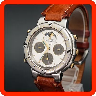 [N-MINT] SEIKO Presage Moon Phase 7T36-6A60 Alarm Chronograph Vintage Watch • $493.52