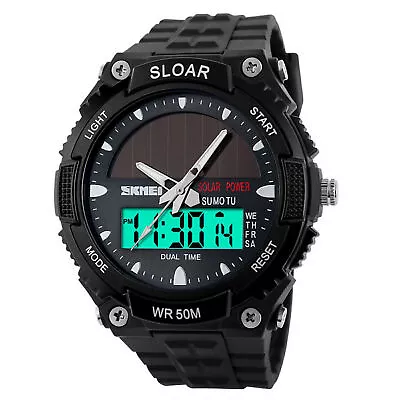 SKMEI Men's Solar Power Sport Dual Time Waterproof Digital Analog Wrist Watch • £11.02