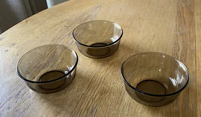 £9.99 • Buy Arcoroc France Vintage Smoked Black Glass Bowls X 3 12cm 