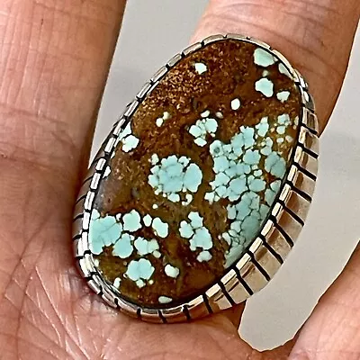 BIG Number 8 Turquoise Mens Ring Sz 13 Navajo Sterling Signed Jack 23g Oval • $239.94