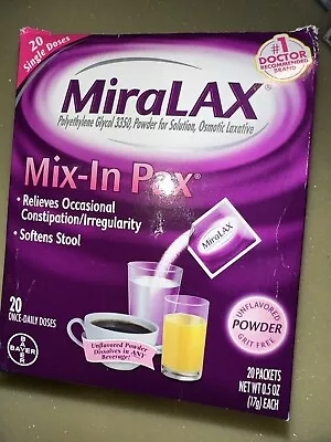 MiraLAX Osmotic Laxative Powder Mix-In Pax 20 Packets Unflavored Exp: 11/2024 • $24