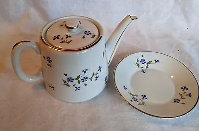 Pillivuyt France Teapot & Saucer Blue Cornflowers Barbeau Pilivite • $36