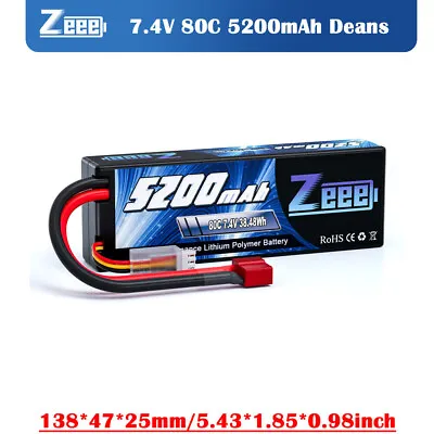 Zeee 2S Lipo Battery Deans 7.4V 80C 5200mAh HardCase For RC Car Truck Tank Buggy • $17.99