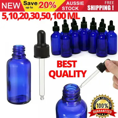 $10.46 • Buy 5-100ML Blue Glass Liquid Dropper Reagent Eye Pipette Essential Oils Bottle AU