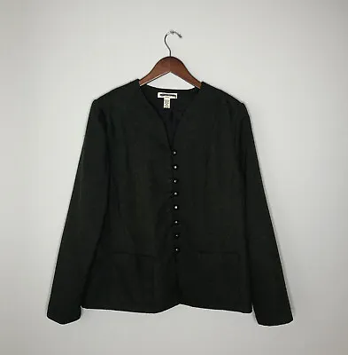 Vtg Amanda Smith Dresses Career Blazer Green Black Button Size 16 • $1