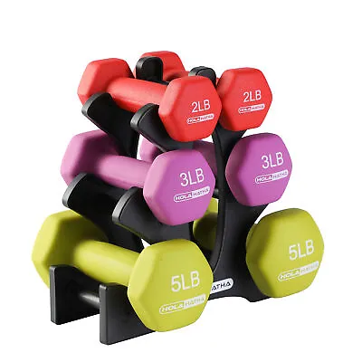 HolaHatha 2 3 And 5 Pound Neoprene Dumbbell Free Hand Weight Set With Rack • $40.99