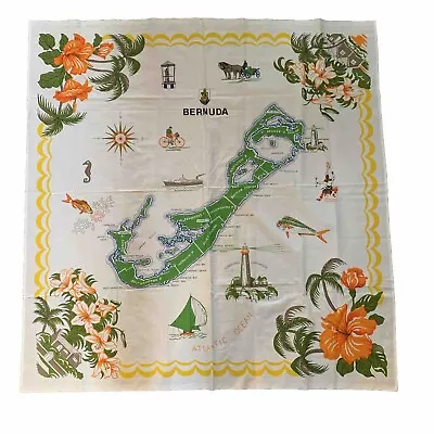 Vtg  New Bermuda Island Map Tablecloth Souvenir Kitsch MCM Style 50”x 48” • $29