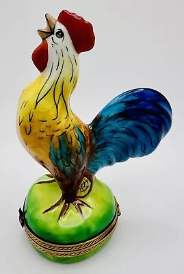 Limoges France Peint Main Colorful Crowing Rooster Farm Scene Inside Trinket Box • $89.99