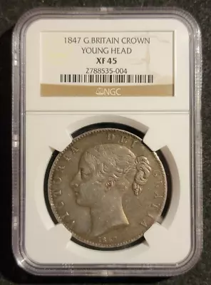 1847 Great Britain VICTORIA Silver Crown Young Head NGC XF 45 • $749.99