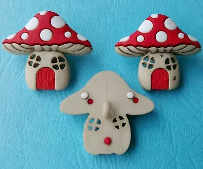 Craft Buttons MUSHROOM HOUSES Toadstool Fairy House Magic Fantasy Dress It Up • £3.50