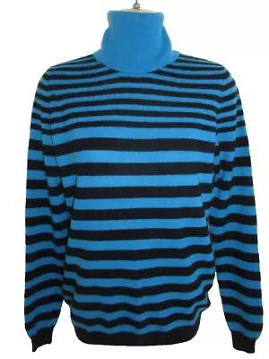 Sutton Studio 100% Cashmere Blue Black Stripe Turtleneck Sweater M May Fit Small • $18.95