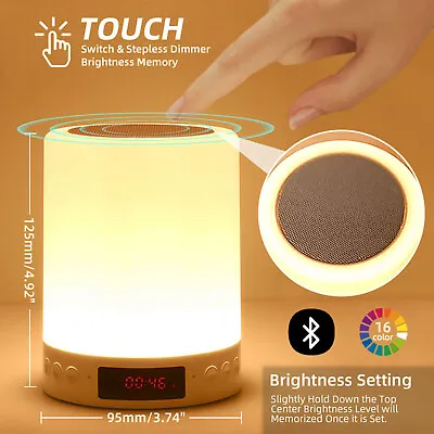 Smart Bedside Table Touch Sensor Lamp LED Night Light Dimmable Bluetooth Speaker • £9.59