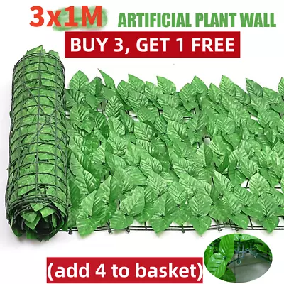 Artificial Faux Ivy Leaf Hedge Panels Roll Privacy Screening Garden Decor 3 X 1M • £13.99