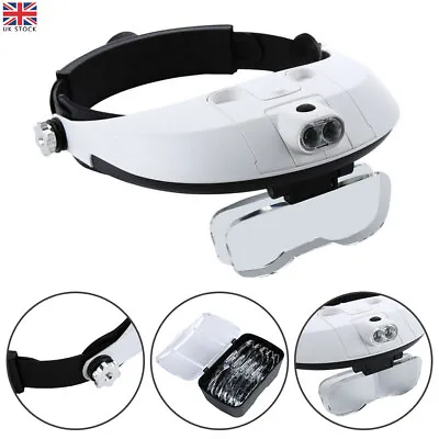 W/ LED Light Magnifier Headband Professional  Magnifying Glass Loupe With 5 Lens • £17.99