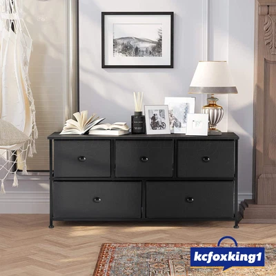 $99.50 • Buy 5 Chest Of Drawers Tallboy Dresser Table Storage Fabric Bedroom Furniture Black