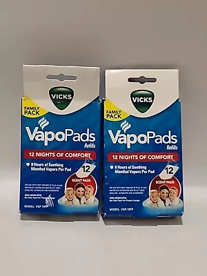 2 × VICKS VapoPads Refills Family Pack • 12 SCENT PADS 8 Hours Of Soothing Vapor • $19.99
