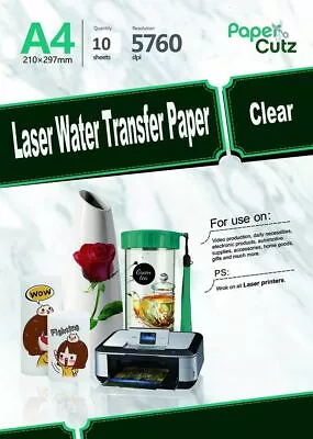 Water Slide Decal Paper A4 LASER Waterslide Transfer Paper Clear - 5 Sheets • £9.96