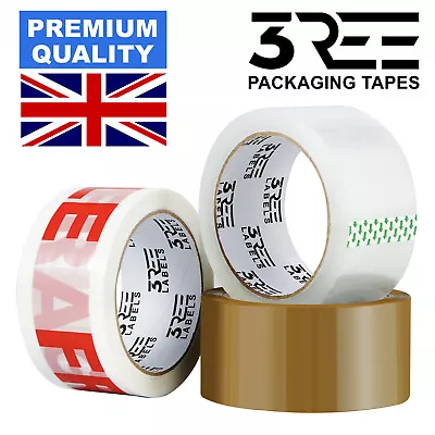 Buff Brown Clear Packaging Parcel Packing Tape Strong 48mm X 68m Fragile 6 12 • £119.95