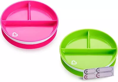 Munchkin Stay Put Divided Suction Plates Pink/Green **Waterproof Labels Included • £18.23