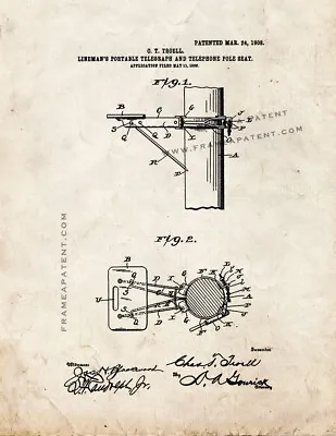 Lineman's Portable Telegraph And Telephone Pole Seat Patent Print Old Look • $63.29