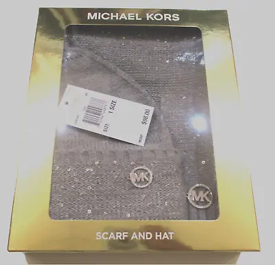 Genuine Michael Kors Lt Gray 2 Piece Scarf & Hat Bedazzled Set New In Gift Box • $42.90