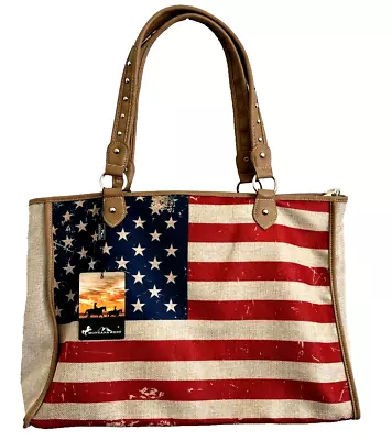 Montana West USA American Flag Canvas Burlap Tote Bag - Distressed Design • $29.99