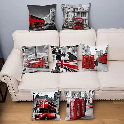 Super Soft Short Plush Cushion Cover London Red Bus Print Pillow Covers • £3.59