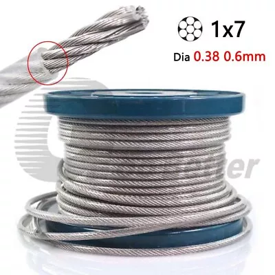 0.38 0.6mm Wire Rope 304 Stainless Metal Cable Clear PVC Coated 1X7 Construction • $2.16