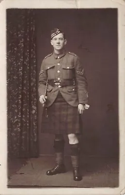 Ww1 Soldier Military Glen Garry Kilt Swagger Stick G.Spence Dunbar Postcard (4) • £16