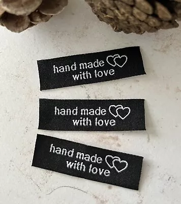 10 X  'Handmade With Love' Black Sew On Clothing Label Tags UK SELLER • £2.50