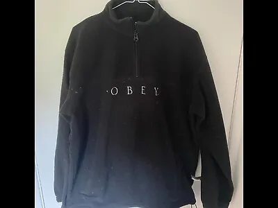 Obey Quarter Zip Sweatshirt Jumper Black • £40