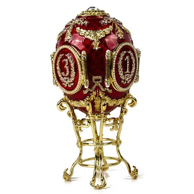 Red And Gold Caucasus Faberge Egg Replica Trinket BoxEaster GiftPhoto Frames • $84.95