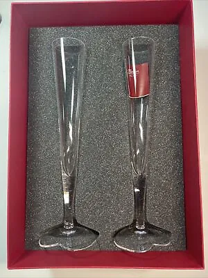 MOSER  Duet  Pair Of Champagne Flutes HEART SHAPED BOTTOMS WEDDING CELEBRATION • $275