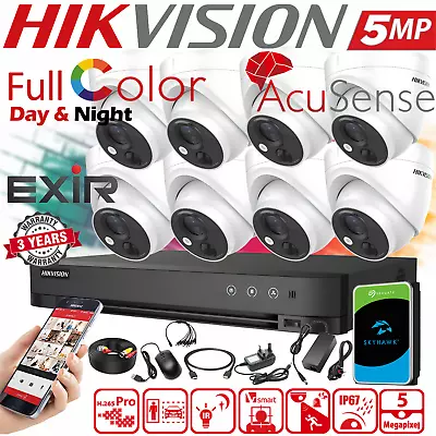 HIKVISION CCTV 5MP Full Color Camera Security AcuSense System Outdoor  4/8CH DVR • £84