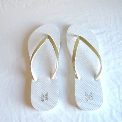 Victoria's Secret Slip On Flip Flop Sandal Shoe White/Gold Glitter 8-9 L NWOB • $15.99