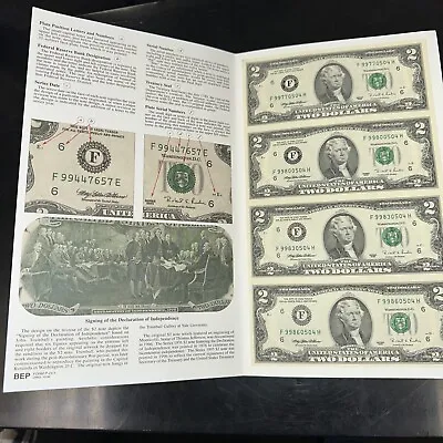 Sheet Of 4 $2 Dollar Bills Bureau Of Printing Engraving 1995   Washington DC.  • $50