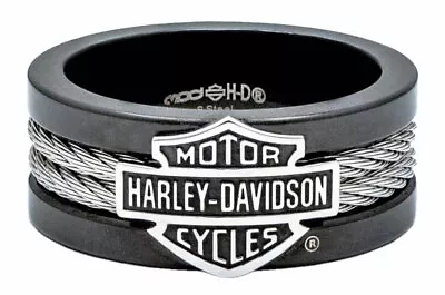 Harley-Davidson Men's Ring Bar & Shield Steel Cable Band Black HSR0021 • $66.95