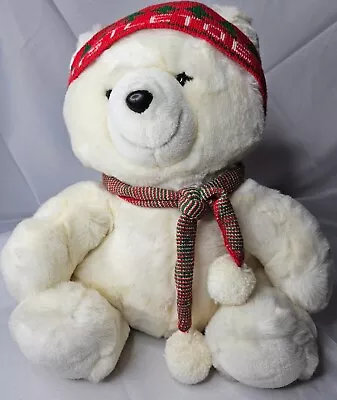 Original 1986 Marshall Fields Mistletoe Bear 18  Christmas Plush Hat Scarf VTG • $42