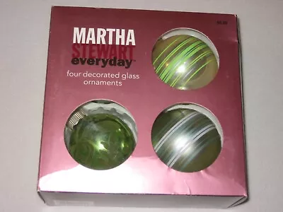 Martha Stewart Christmas Glass Ball Ornaments Green Stripes W/Box • $11