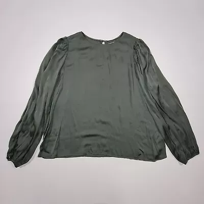 Velvet By Graham & Spencer Womens Blouse Green Large Satin Long Sleeves • £21.11