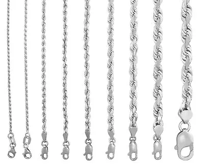 $83.99 • Buy 10K White Gold 1.5mm-7mm Diamond Cut Rope Italian Chain Pendant Necklace 16 -30 
