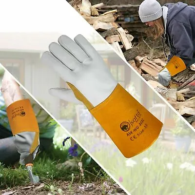 Premium Leather Gloves Yellow Welders Palm Safety Work TIG MIG BBQ OVEN Welding • £6.49