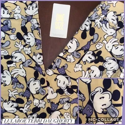 LLR One Size Disney Leggings Vintage Mickey Mouse W/Blue On Tan Background  • $4.99