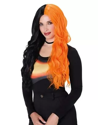 Heat Resistant Long Wave Half Black Half Orange Wig Lace Front Wig Synthetic Cos • $29.99