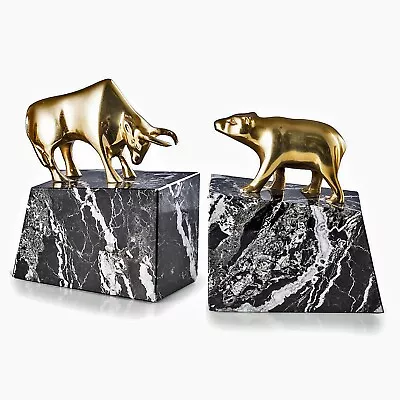 Wall Street Bull And Bear Bookends - Brass & Marble • $170