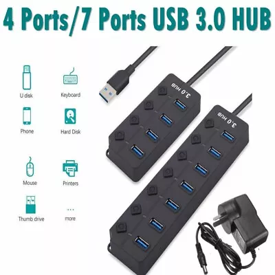 4/7 Port USB 3.0 2.0 Hub High Speed On/Off Switches Adapter For PC Laptop AU • $21.69